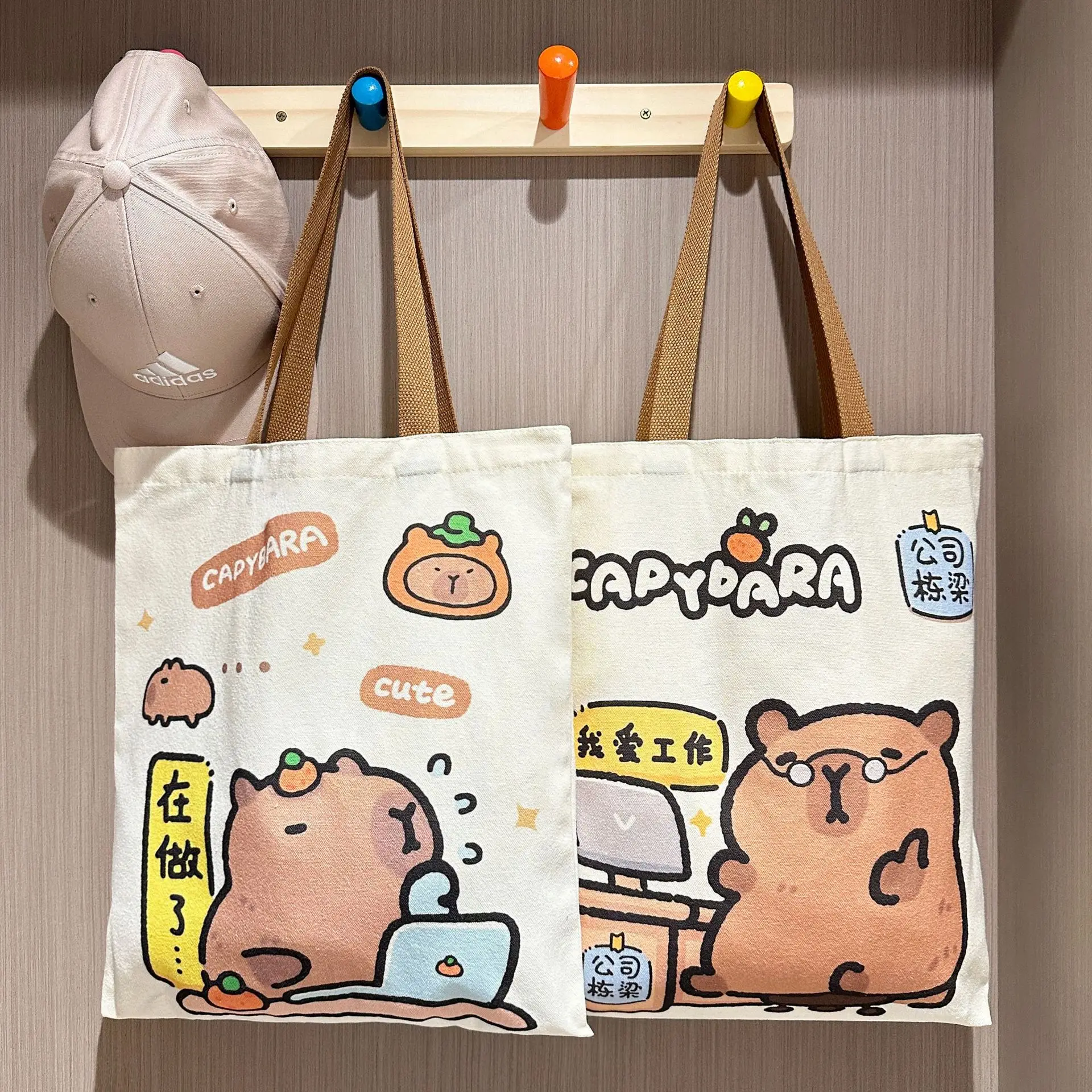 

New Kawaii Capybara Canvas Bag Women's Novelty Creative Tote Bag Casual Light And Large Capacity Shopping Bag Gifts