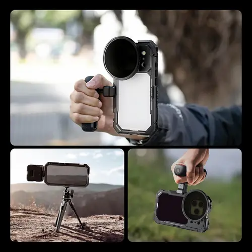 Imagen 2 del producto NEEWER Jaula de teléfono para iPhone 17 Pro/Pro Max Estabilizador de plataforma de vídeo de liberación rápida con accesorio de anillo de filtro de 67 mm