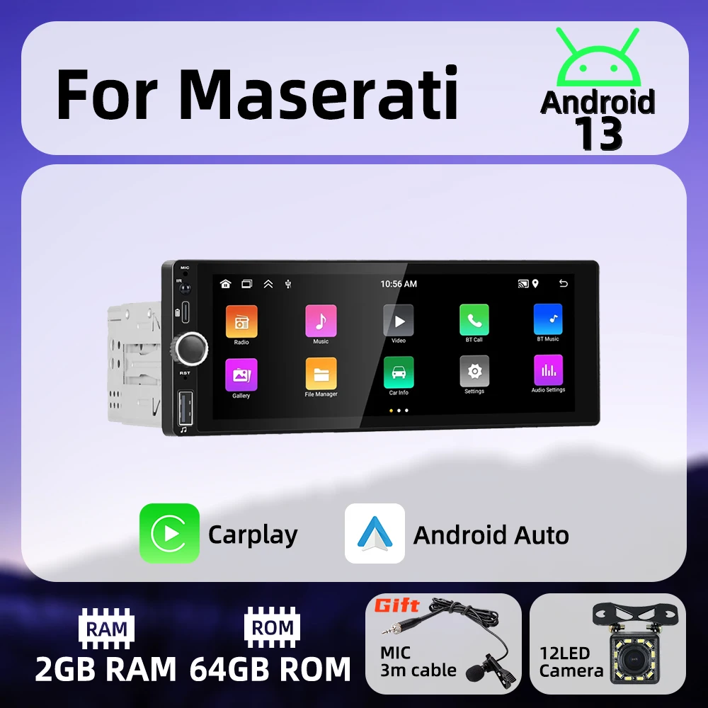 

1Din Wireless Carplay Android Auto Radio Android Car Multimedia for Maserati 6.86" Screen Stereo Head Unit Autoradio GPS BT Wifi