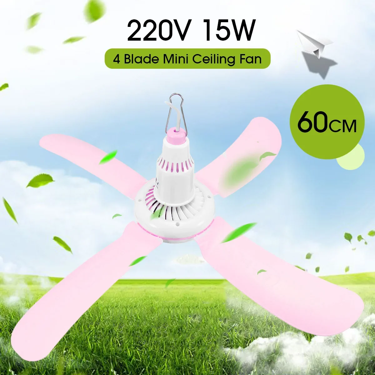 220V 15W Silent Plastic 4 Leaves Turn Mini breeze Ceiling Fan 60CM Hanging Electric Fan Student Ceiling Fans Soft Wind Household