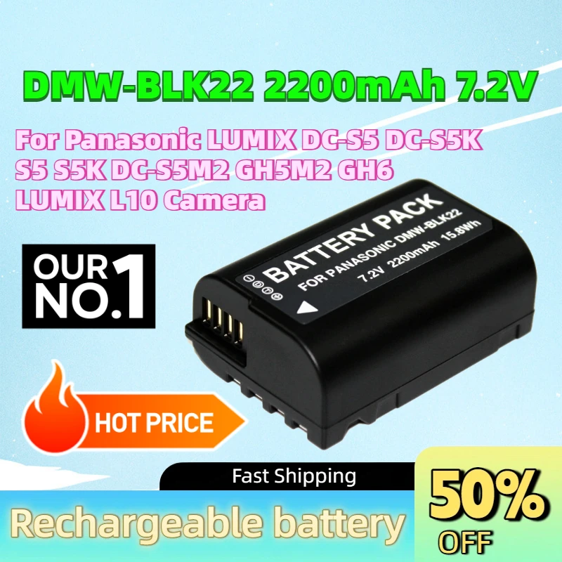 In Stock New DMW‑BLK22 2200mAh 7.2V Digital Battery for Panasonic LUMIX DC‑S5 DC‑S5K S5 S5K DC‑S5M2 GH5M2 GH6 LUMIX L10 Camera