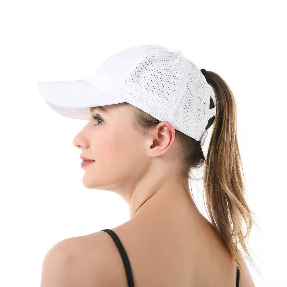 Mesh Quick Drying Cross Ponytail Baseball Cap Women Summer Solid Color Athleisure Visor Hat