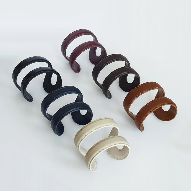 New Fashion Genuine Leather Open Bangle for Women Texture Retro Ins Style Bracelet Matte Cowhide Double-layer Adjustable Bangle