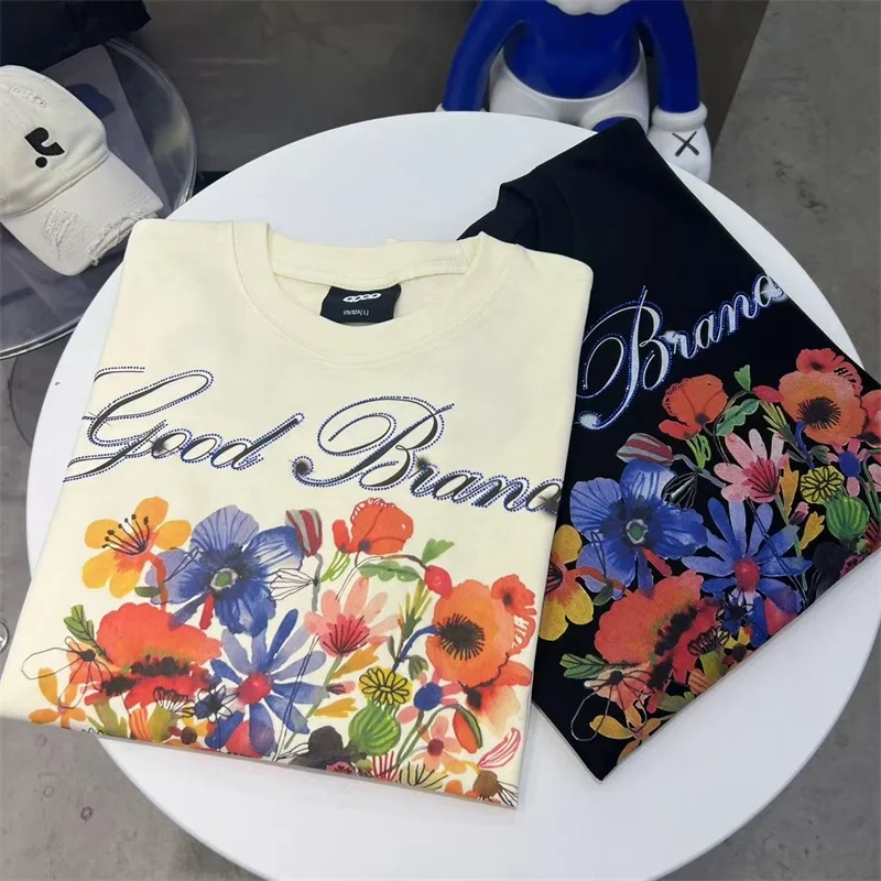 

Новое поступление 2025 года, футболки большого размера Good Brand с красочным цветочным принтом для мужчин и женщин, футболка с короткими рукавами GOODBRAND