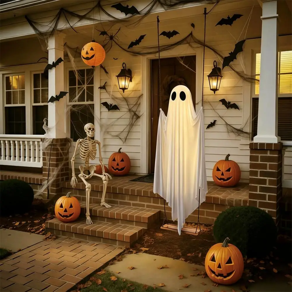 Floating Ghost for Patio Trees Halloween Holiday Garden Decor Halloween Hanging Ghost Swing Decor with String Lights for Yard