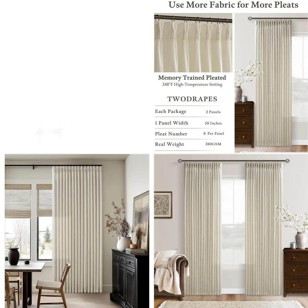 

Плиссированные льняные шторы, 84, комплект из 2 панелей, фильтр света, подходит для гостиных