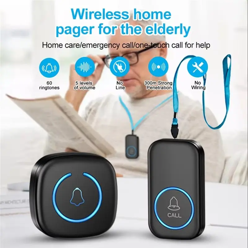 【HOT-PRICE!】Emergency SOS Pager Wireless Lanyard Button Call System For Kids Elderly EU Plug