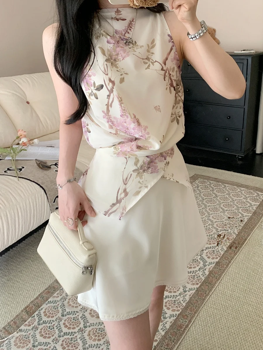 

Juicecola Новая женская рубашка без рукавов в китайском стиле с цветочным принтом, топ для похудения, нежный женственный стиль, стандартная длина, полиэстер