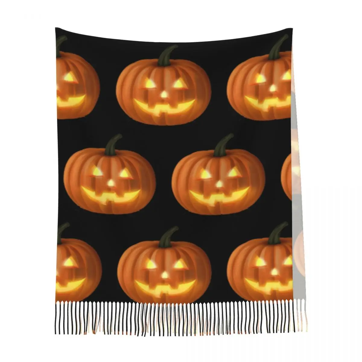 Szal z dynią na Halloween, szaliki z frędzlami dla kobiet, miękkie, ciepłe szale i narzutki, długi szal na jesień i zimę.