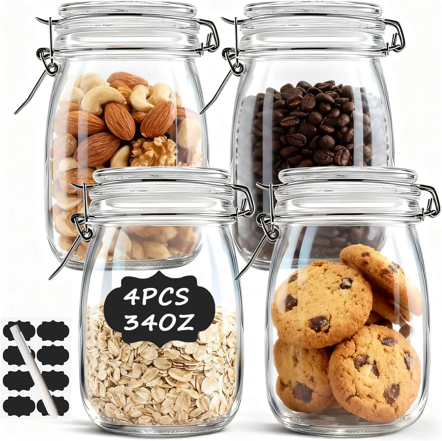 

Набор из 4 стеклянных банок с герметичными крышками, 34 унции, широкое горлышко, для консервирования и ферментации, контейнеры для хранения
