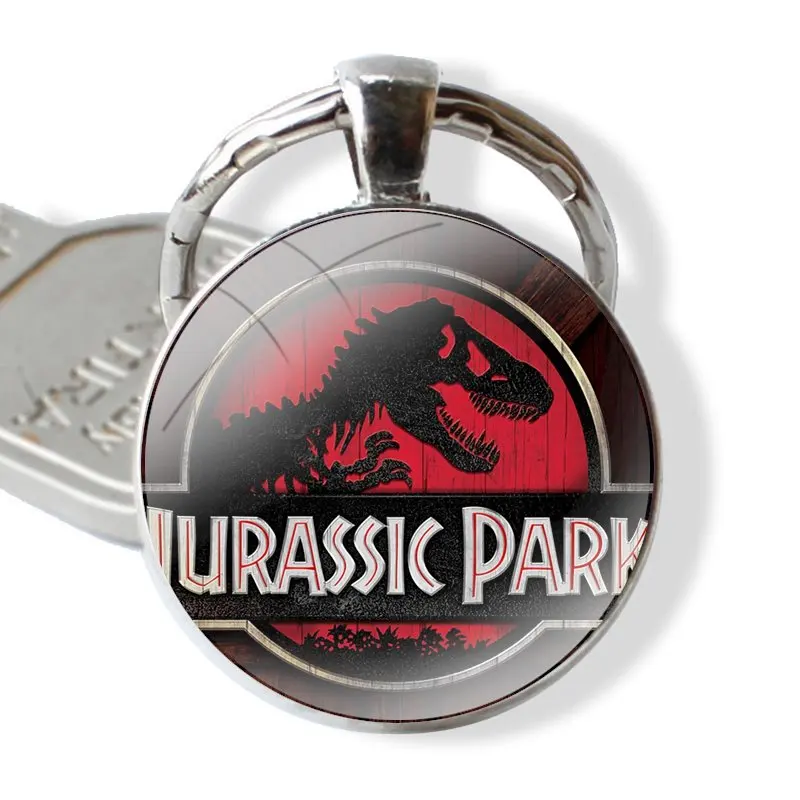 Keychain Handmade Glass Cabochon Key Ring Holder Pendant Key Chains Jurassic Park Dinosaur World