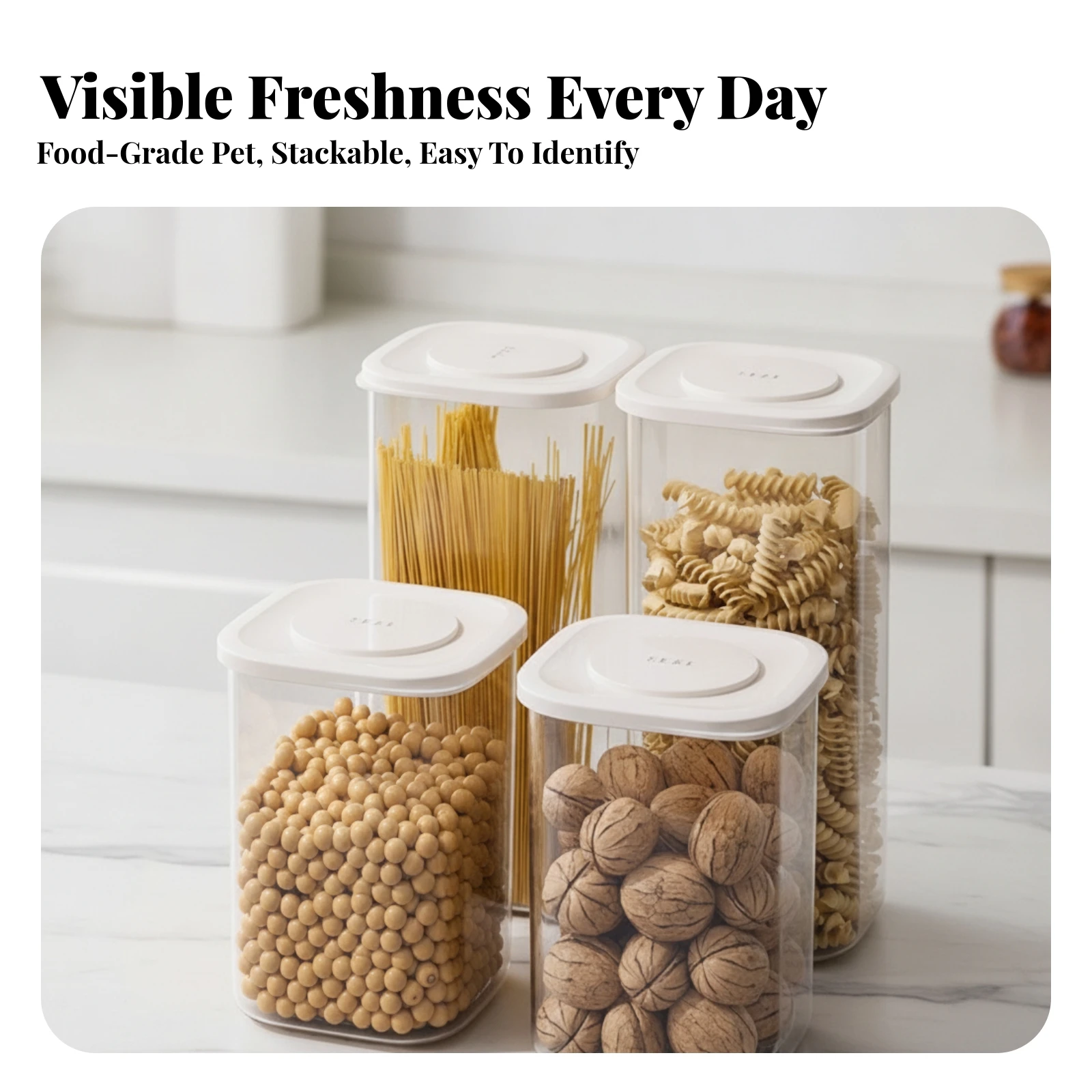 4 Pieces Food Storage Jar with Airtight Lid Microwave-Safe Food Storage Jar with Lid Plastic Pantry Canister Stackable