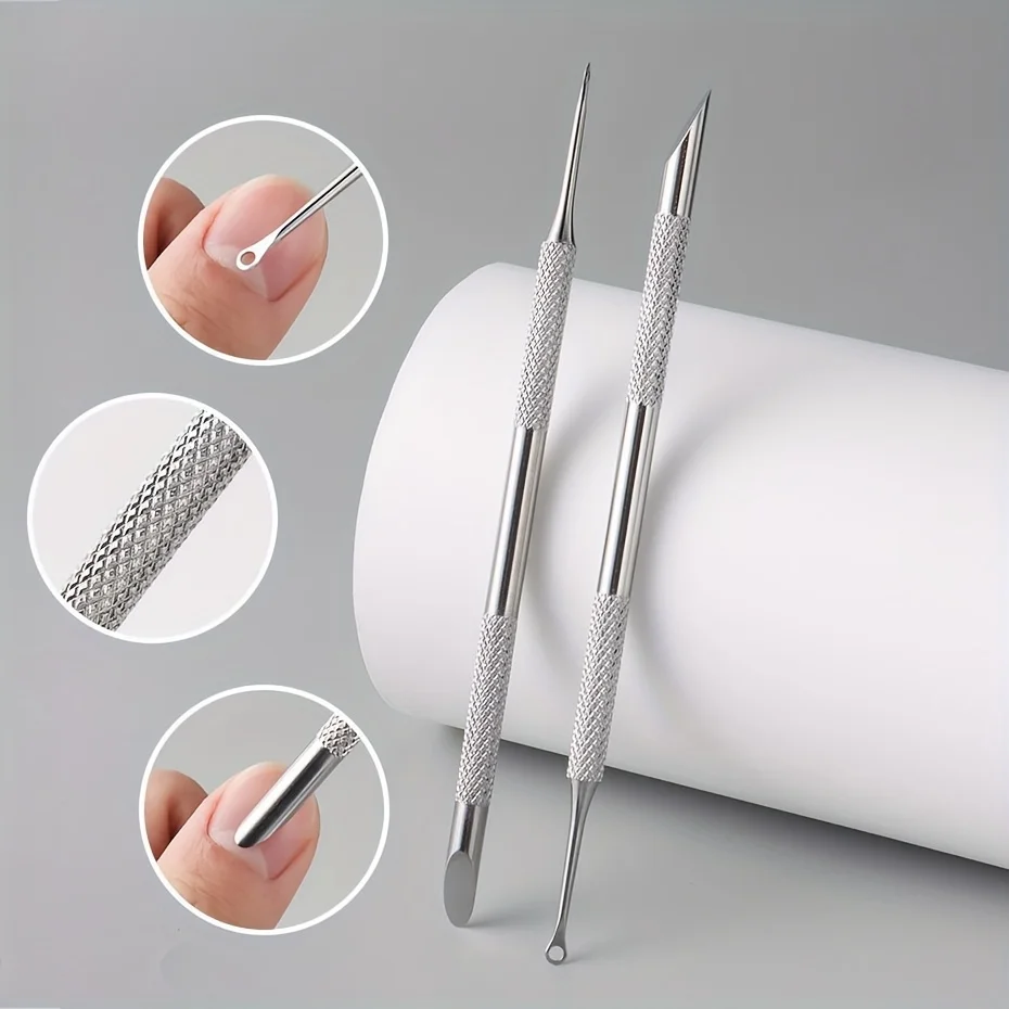 

1/2pcs Stainless Steel Dual-Ended Nail Pusher with Circle Bevel Manicure Pedicure Salon Tool,Essentials Professional Nail Tool