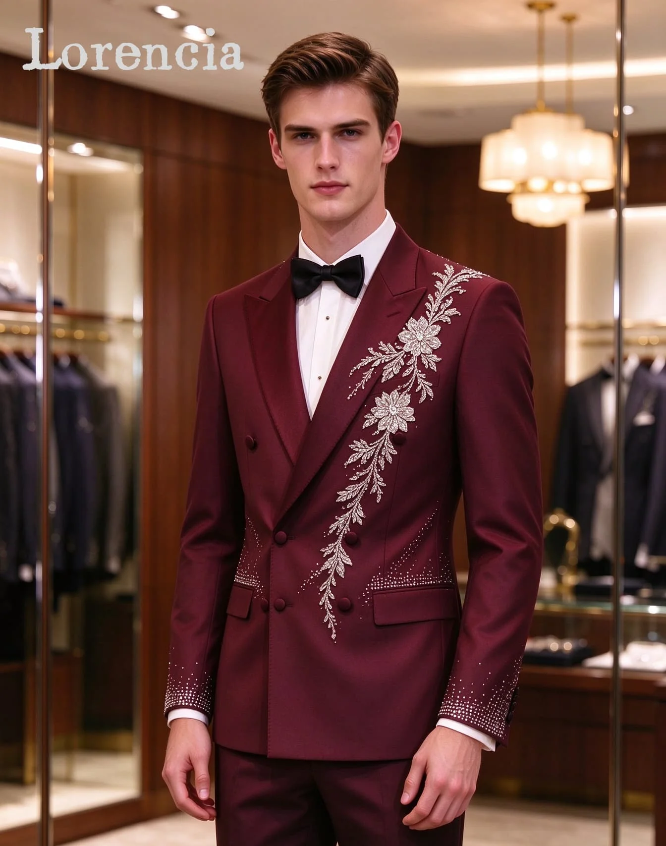 Rhinestone Floral Embroidery Men Suits Sparkly Crystals Groom Wedding Tuxedo Customized 2 Pieces Sets Male Blazer costumes homme