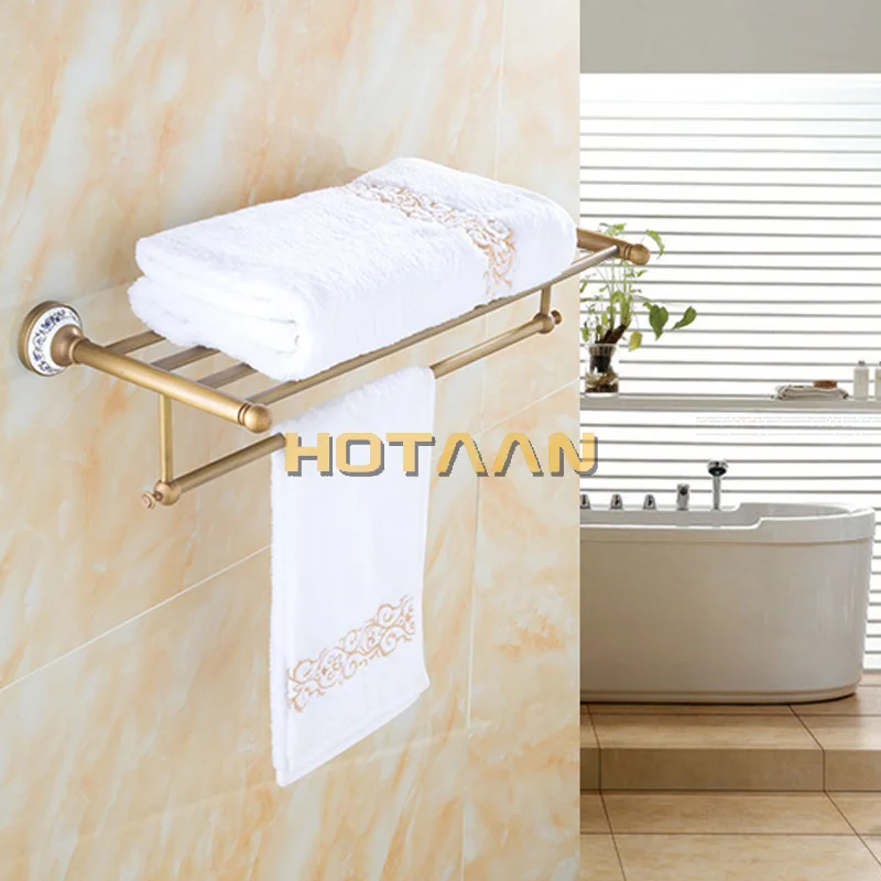 ., Solid Brass Bathroom Towel Rack, Antique Brass Towel Holder,60cm Corner Bath Towel Shelf Accessories,YT-11501