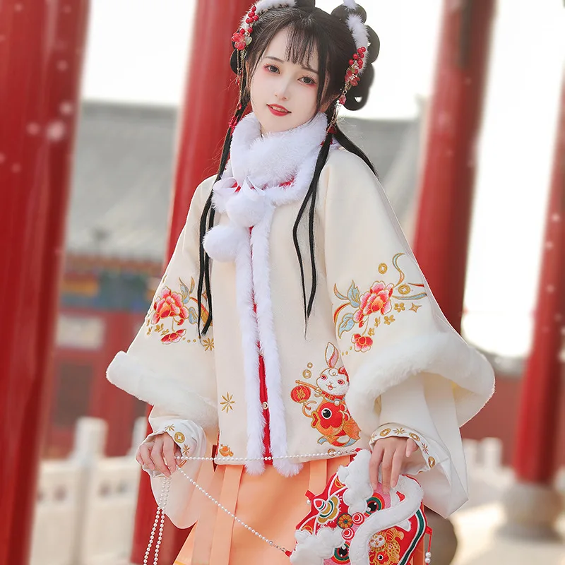 NT213 Hanfu หญิง 2024 ใหม่ฤดูใบไม้ร่วงและฤดูหนาวปรับปรุงกระโปรงม้ากระต่ายปีใหม่เสื้อผ้า