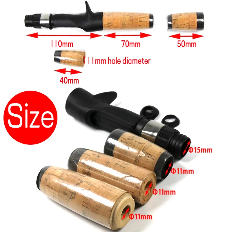 Wifreo 1Set Soft Cork Split Grip Rod Handle Baitcast Fishing Rod Building and Repair DIY Tackle with Plastic Reel Seat Rear Grip