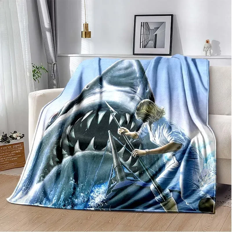 Jaws Blanket Throw Blanket Shark Fleece Blanket Soft Cover Warm Bedspreads Blankets for Beds Couch Travel