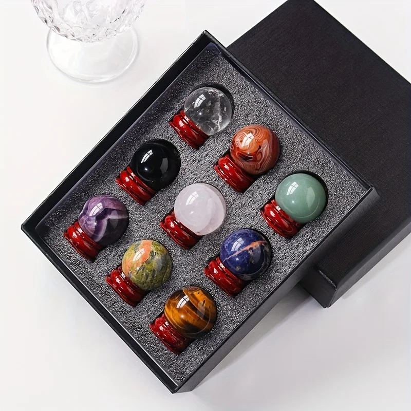 9pcs/Set Crystal Ball - Polished Crystal Palm Balls  Keepsake Unique Gift, Valentine's Day Gift Halloween and Christmas Gift