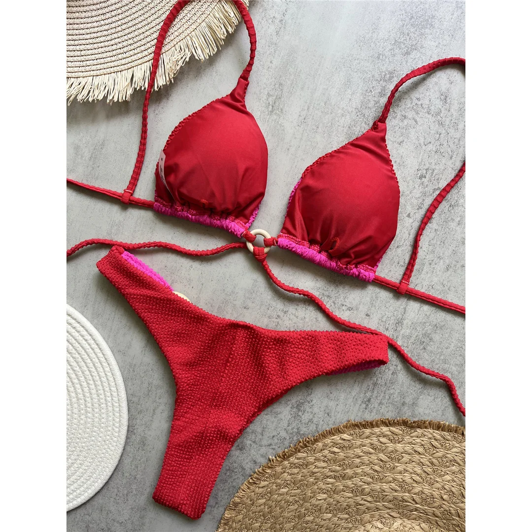 Gefältete, geknitterte, gespleißte brasilianische Bikini-Badebekleidung für Damen, zweiteiliges Bikini-Set, Badeanzug, Badebekleidung, Badeanzug, Schwimmbekleidung V6567 – Detail 8