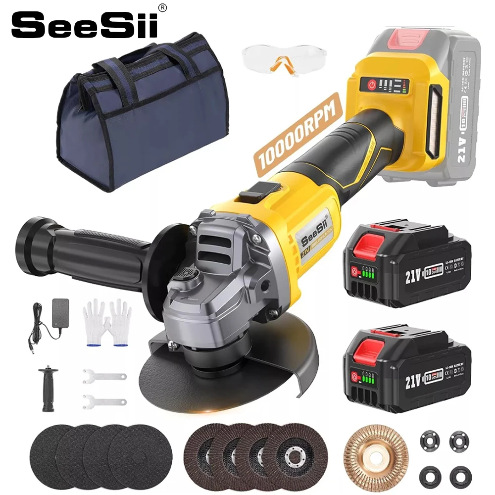 SEESII 125mm 10000RPM Brushless Angle Grinder Cordless Polishing Cutting Machine Electric Power Tools for Makita 18V Battery ﻿