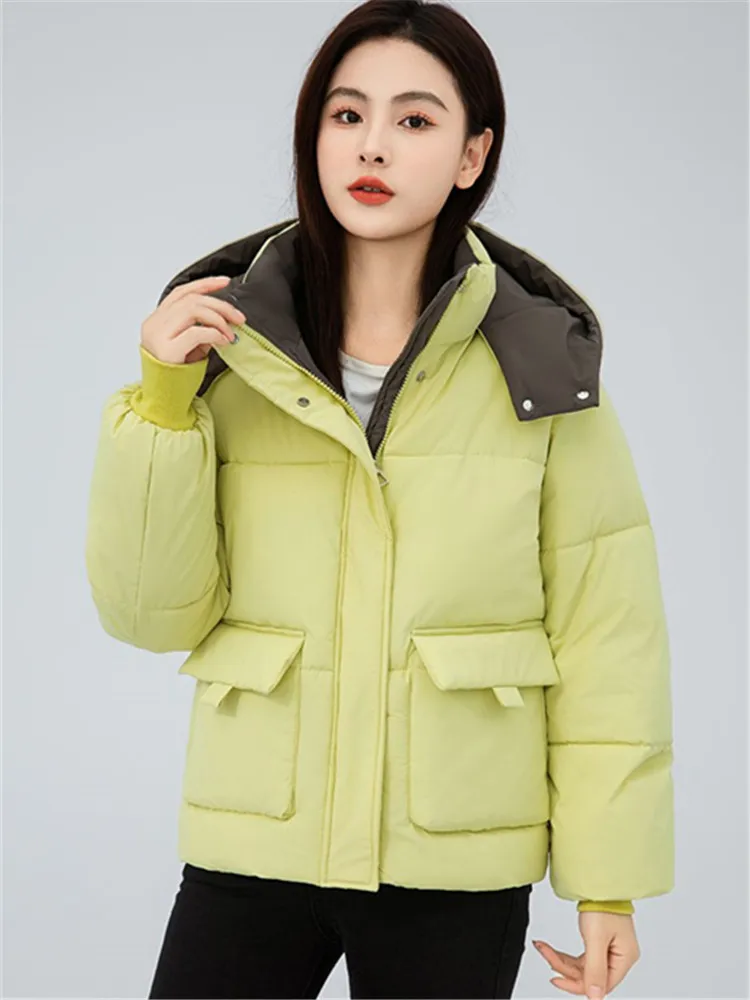 2024 New Winter Thicken Warm Parker Coats Korean Loose Short Hooded Down Cotton-Padded Jacket Women's Outwear Bread Clothes