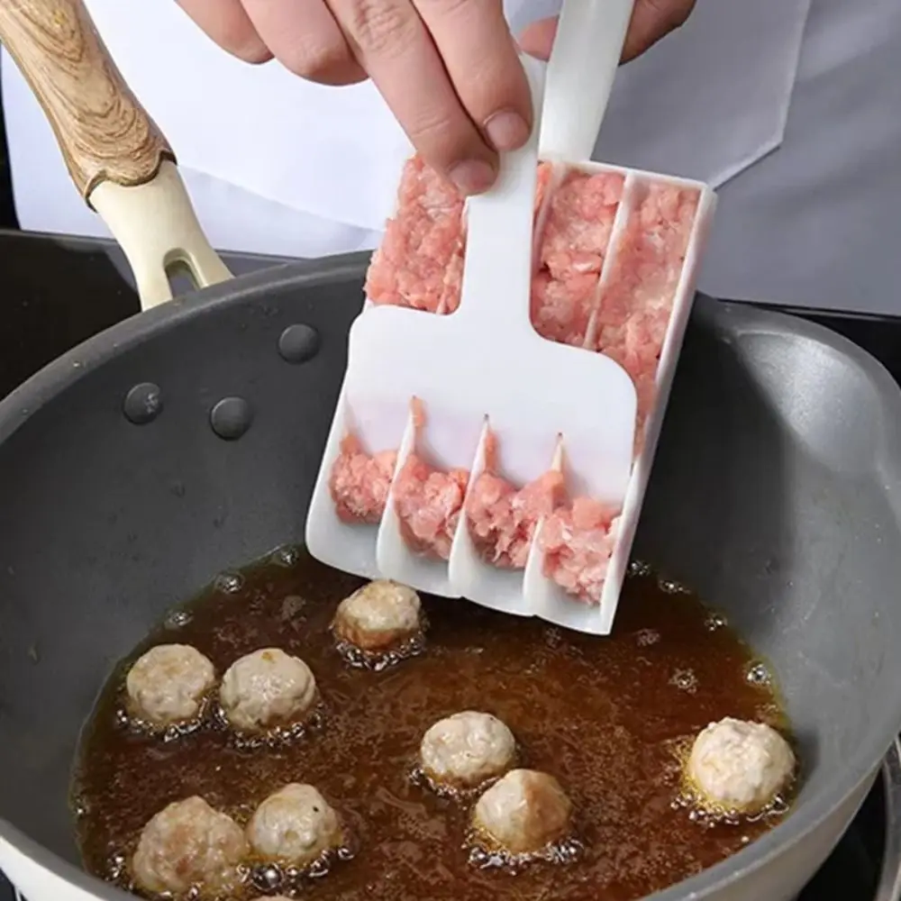 Food-grade PP Meatball Maker Pushing None-Stick Meat Baller Spoon 4 Meatballs at 1 Time with Cutting Spade Meatball Making Tools