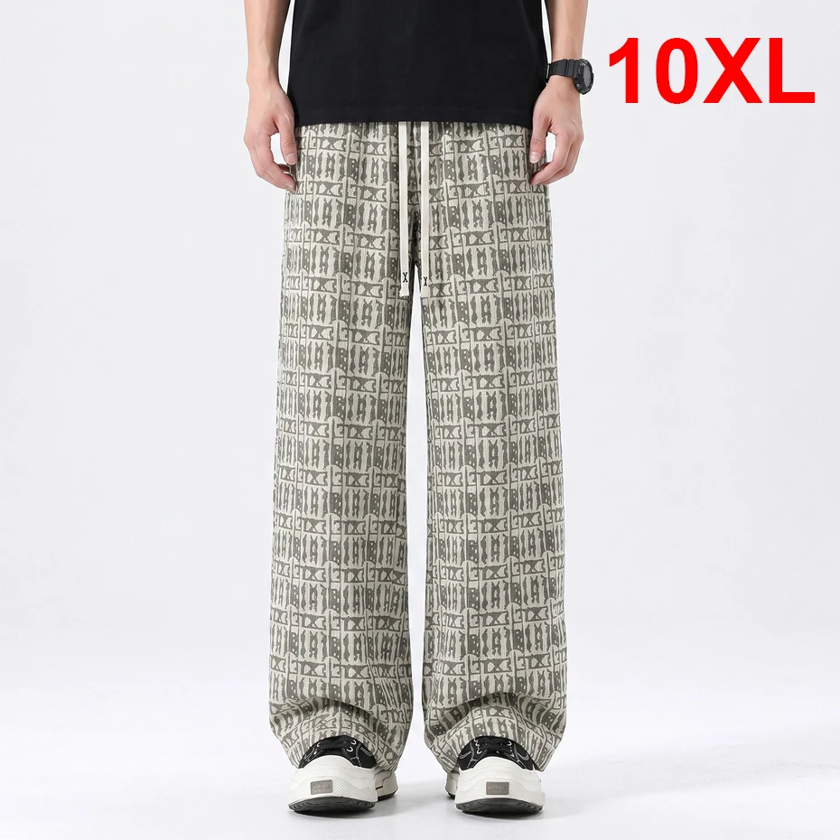 Vintage Tie Dye Straight Pants Men 10XL Plus Size Casual Pants Spring Autumn Trousers Stretch Waist