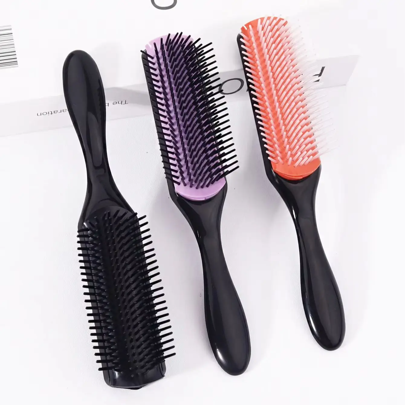 3 قطع من فرشاة تجعيد الشعر المصنوعة من النايلون متعددة الألوان مكونة من 9 صفوف، مناسبة لأنواع الشعر المختلفة وشعر مستعار حقيقي #3