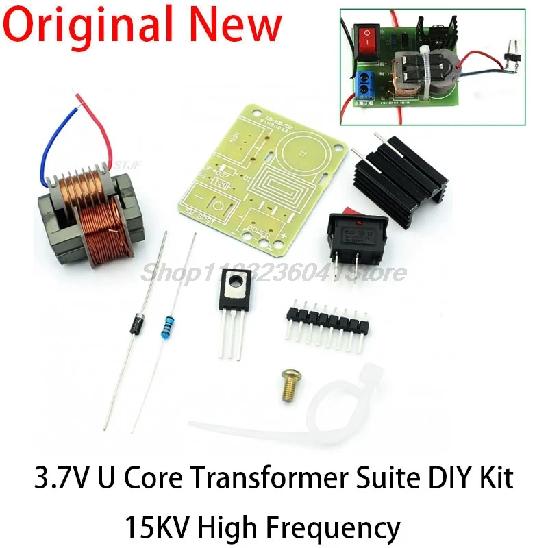 15KV High Frequency DC High Voltage Arc Ignition Generator Inverter Boost Step Up 18650 DIY Kit U Core Transformer Suite 3.7V