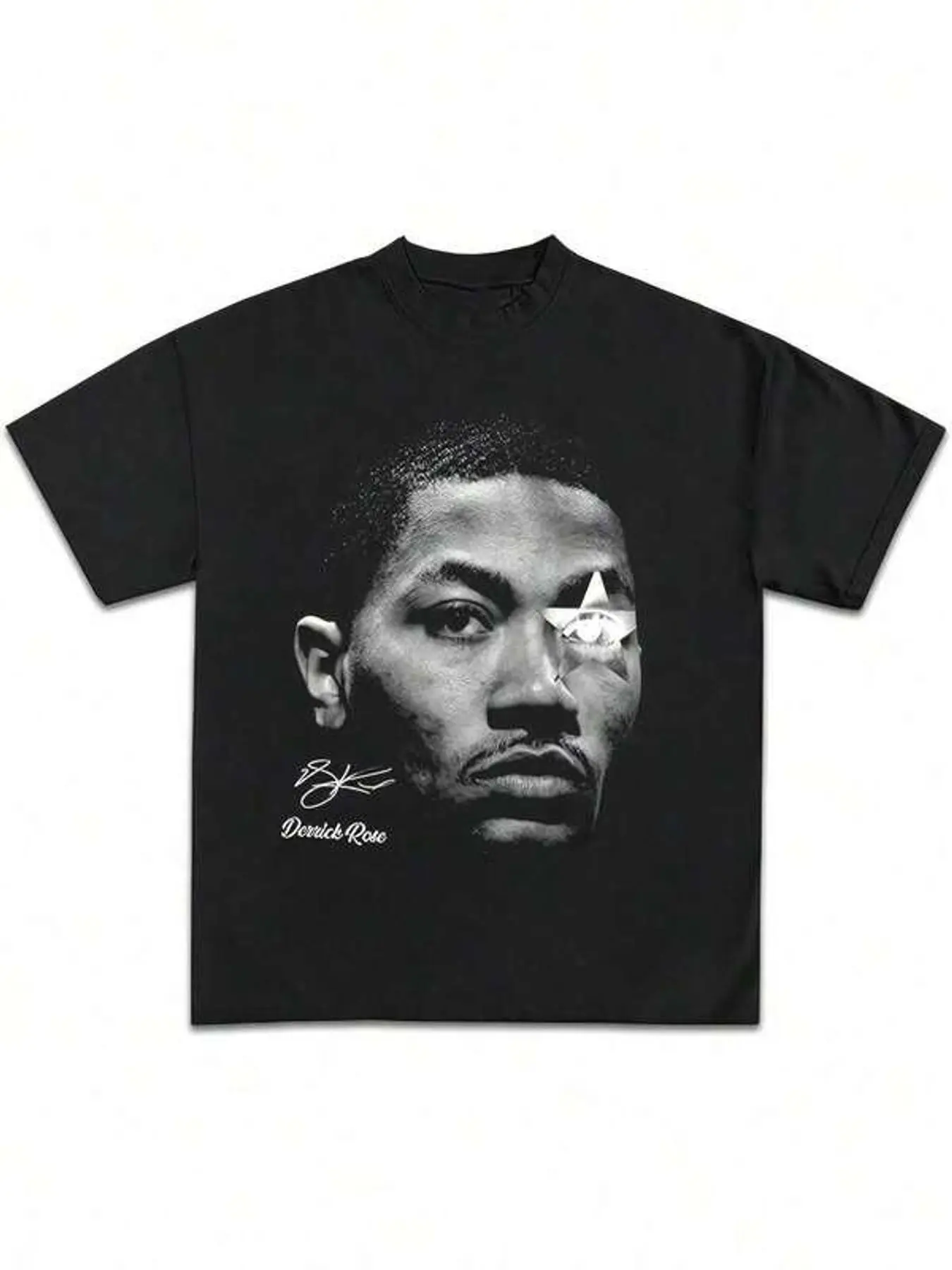 Black and White Portrait Eye Segmentation Pattern Printed Round Neck Short-sleeved Large Size Men's T-shirt, Casual Loose Art Fashion Portrait T-shirt, Trendy Modern Art Casual Wear