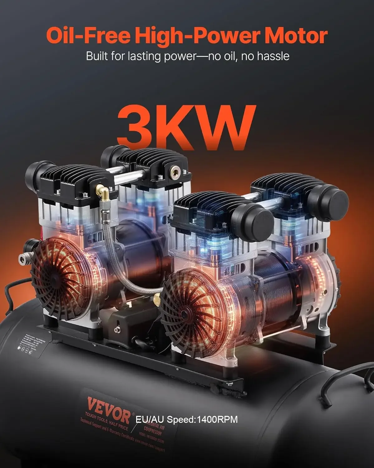 Air Compressor 20 Gallon Steel Tank 4HP 10 6 CFM 90 PSI Oil Free Air Compressor Max 125PSI Pressure 78dB Ultra Quiet