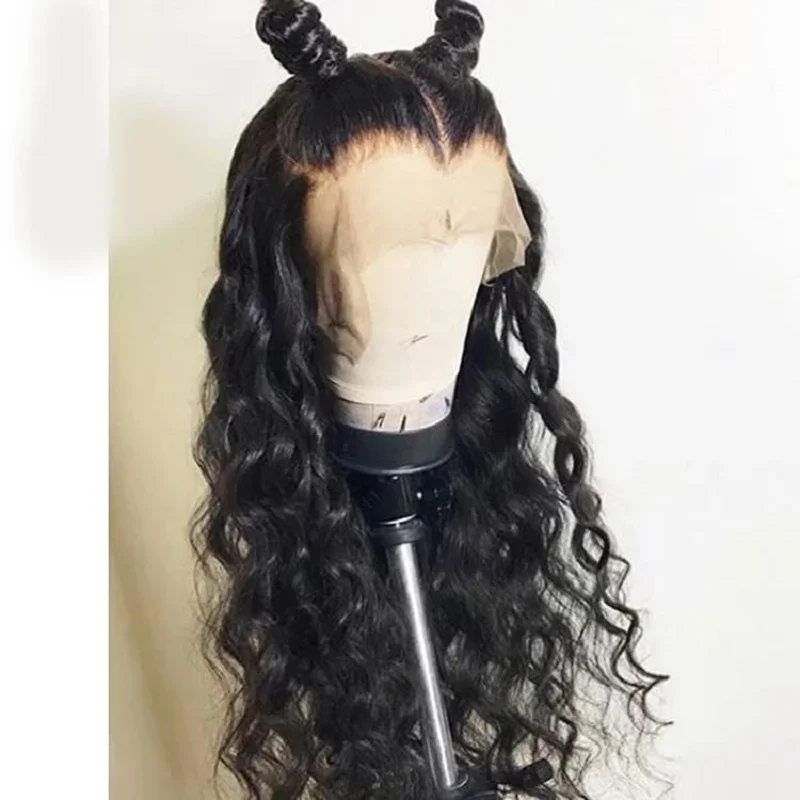 

Heat Resistant Long Soft 26“ 180%Density Natural Black Kinky Curly Lace Front Wig For Women Baby Hair Preplucked Glueless Daily