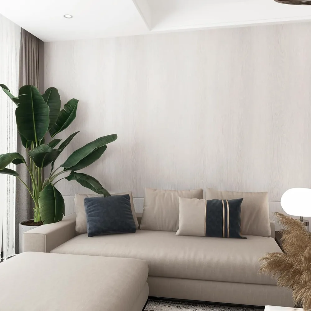 ورق جدران من الفينيل الخشبي الخفيف للخزائن - ورق اتصال من خشب البلوط الأبيض البيج قابل للتقشير واللصق من خشب البلوط مقاس S عريض 24 × 354 بوصة