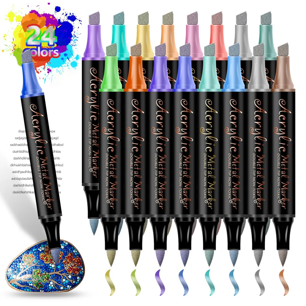 أقلام تحديد فنية من الأكريليك المعدني 12/24 لونًا - سريعة الجفاف ومقاومة للماء وناعمة |   للرسم اليدوي والإنشاء الفني والحرف اليدوية.