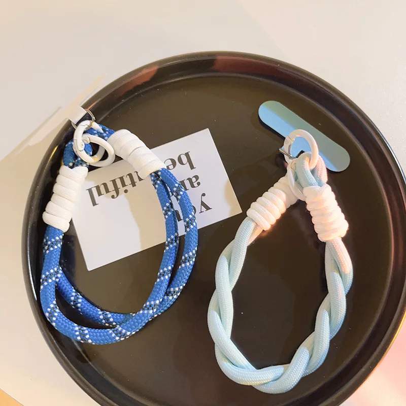 

Ремешок для мобильного телефона, плетеный веревочный ремешок на запястье, универсальная фиксация прокладки, прочный и прочный синий летний свежий ремешок-цепочка