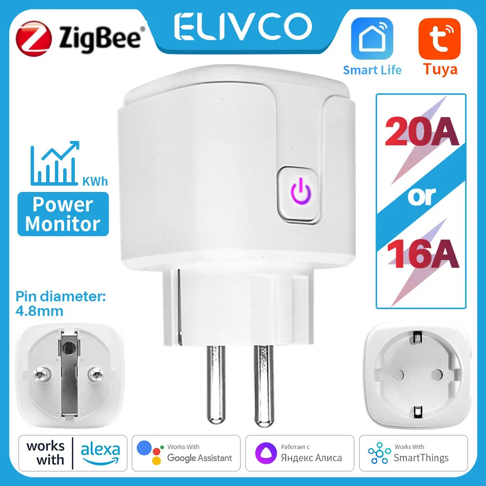 16A/20A Tuya Zigbee Smart Plug EU Socket With Power Monitor Timing Voice Control Support Alexa Google Home Yandex Alice