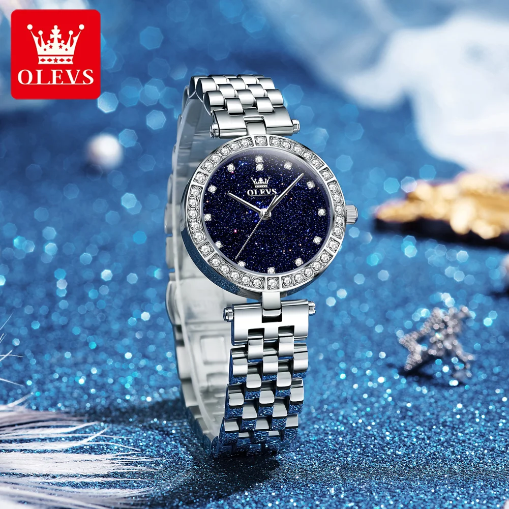 OLEVS 3641 Elegant Waterproof Ladies Quartz Watch Luminous Stainless Steel Starry Dial with Gift Box - Women's Fashion Accessory