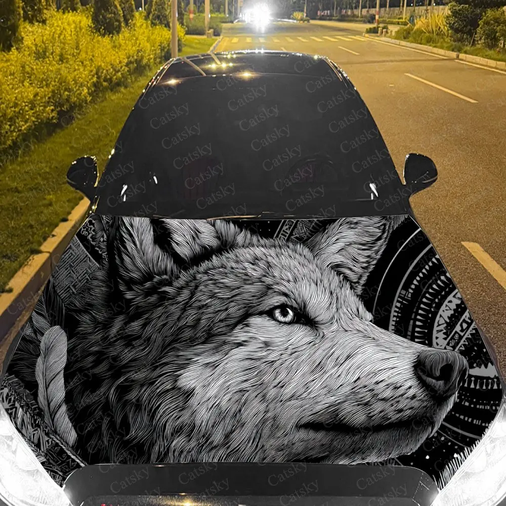 

Car Decal Wolf Profile with Ornate Artistic Fusion, Creating a Mysterious and Wild Visual Car Hood Sticker, Waterproof Self - Ad