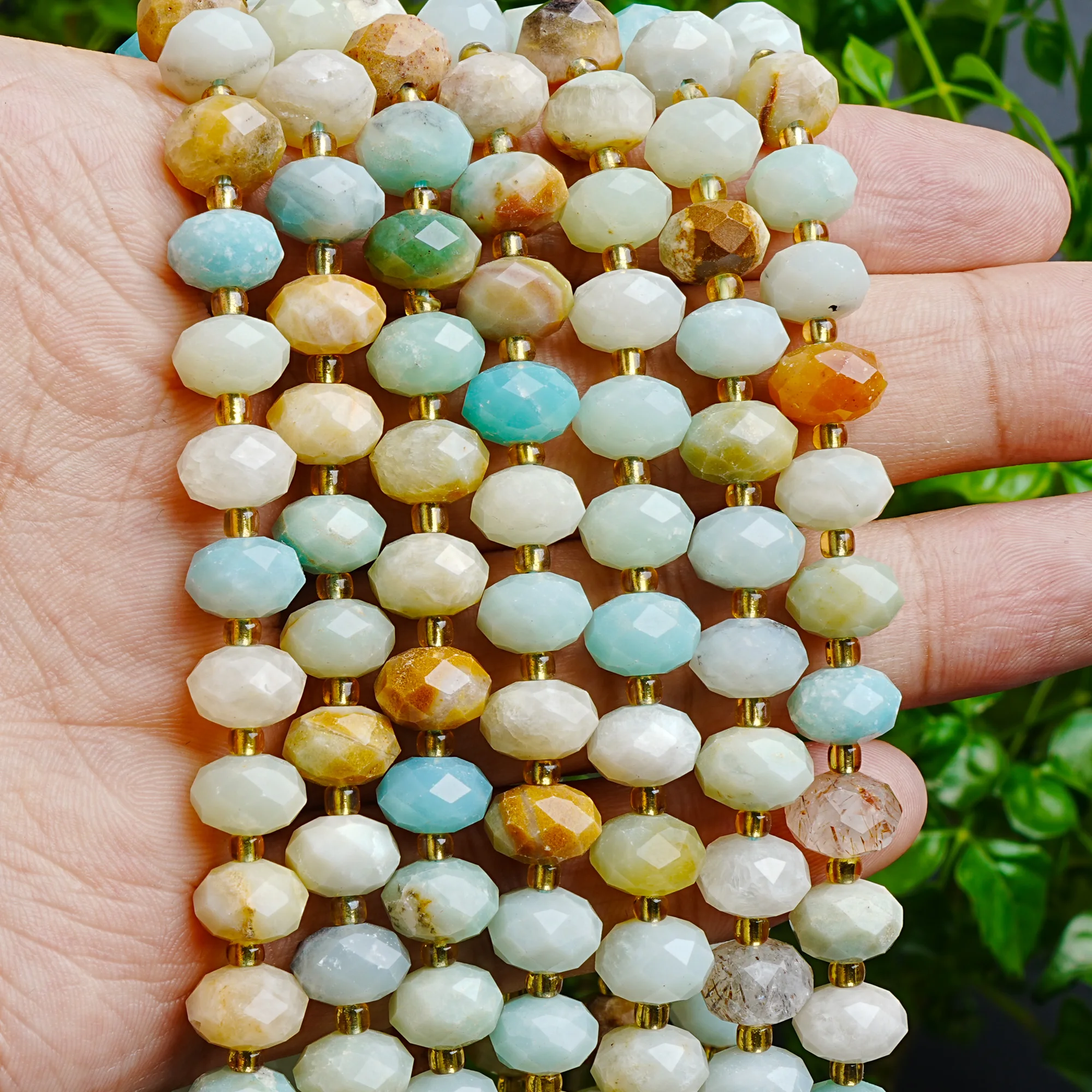 Multicolor Amazonite Beads Genuine Natural Gemstone Faceted Rondelle Size Options 6/8/9mm for Jewelry Making