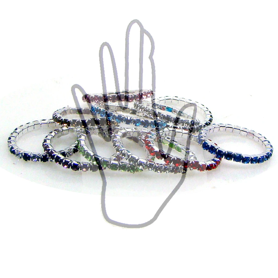 Rhinestone Colorful Stretch Toe Ring Fashion Elastic Finger Ring Ornaments Summer Jewelry 6Colors Equally Mixed Total 12pcsx