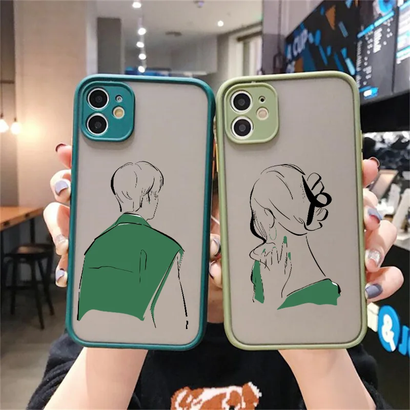 Character Phone Case For iPhone 15 14 13 12 11 Pro X XR XS Max 7 8 Plus SE20 Contrast Color Frame Line Painting Shockproof shell