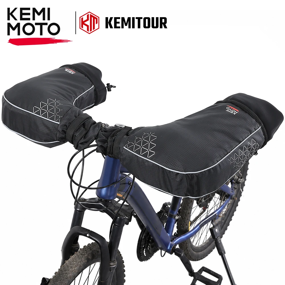 KEMIMOTO Winter Bike Handlebar Mittens Thermal Windproof Cycling Hand Warmers Bicycle Handlebar Gloves With Zipper Pocket