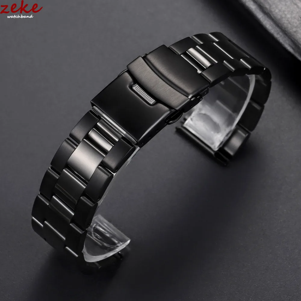 Massives Edelstahlarmband, doppelter Sicherheitsfaltschließe, Uhrenarmband, Tauchmetall-Austernarmband, 20, 22, 24, 26, 28 mm, Uhrenzubehör – Detail 2