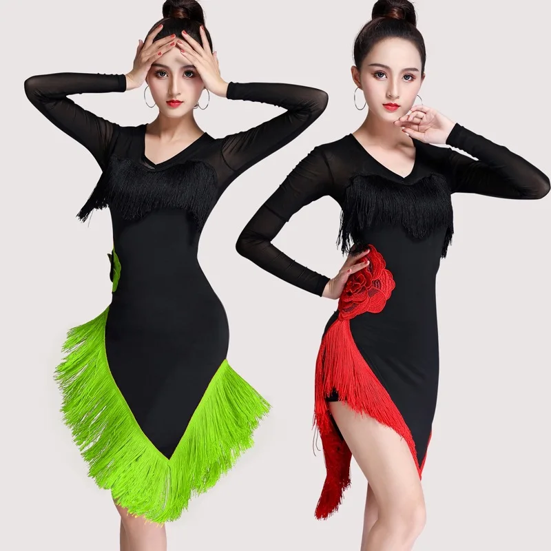 

Adult Latin Dance Performance Costumes Art Examination Contest Costumes Tassels for Adults