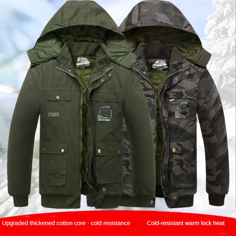 Men's Coats Winter 2023 Softshell Padded Army Military Heating with Hats Fleece Warm Discovery Padded Cargo Cotton Work Jacket