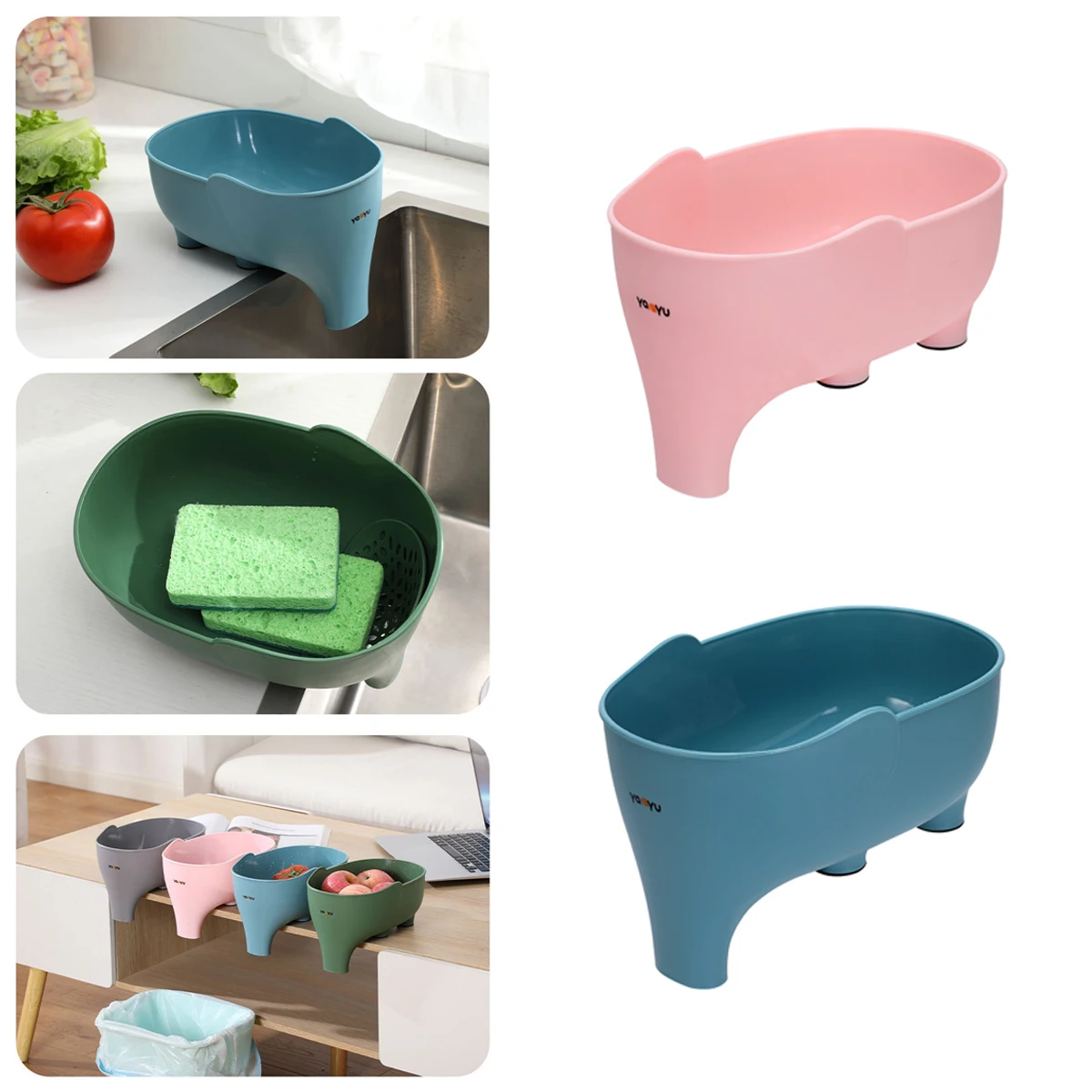 1Pc Multifunctional Drain Basket  Elephant Shape Household Kitchen Punch-Free Filter Vegetable Fruit Washing Draining Container