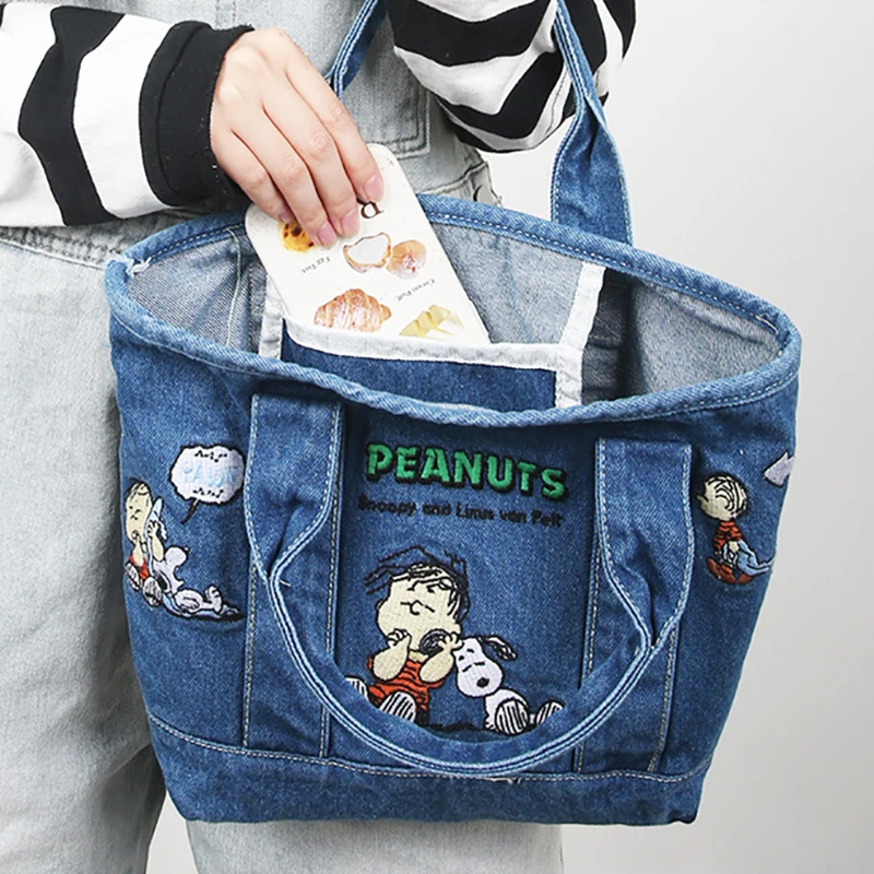 MINISO Disney Series Cute Cartoon Denim Embroidered Handbag Bento Bag Shopping Bag Lunch Box Bag Tote Bag