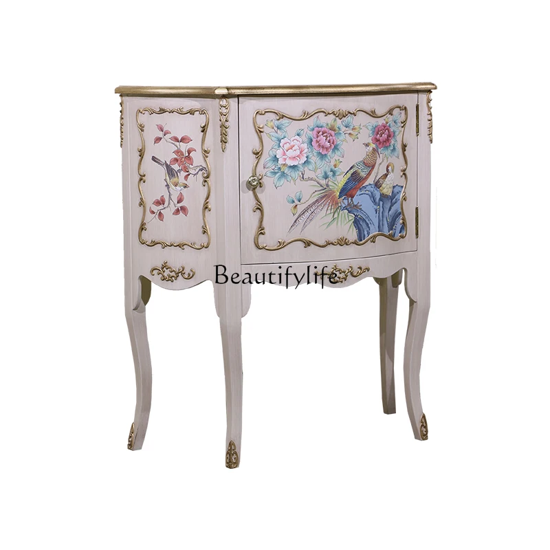 

American solid wood light luxury cabinet, living room storage, hand-painted retro European chest cabinet