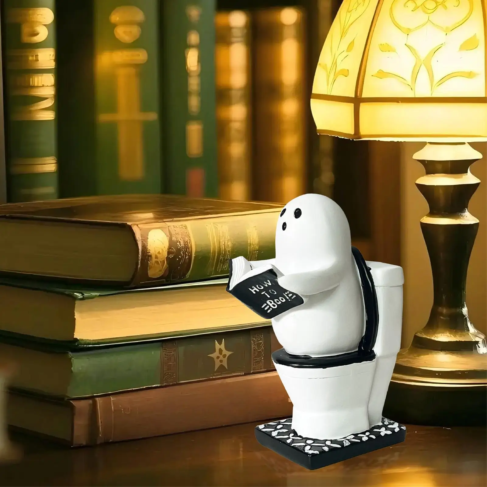 

Halloween Cute Ghost Toilet Reading Statue Ornament Gothic Festive Sculpture Figurine Home Office Desktop Decoration Crafts Gift